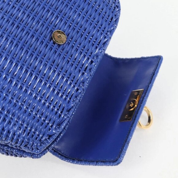 Salvatore Ferragamo Gancini Hand Bag Wicker 2way Blue Gold Auth 135631V - Picture 13 of 16